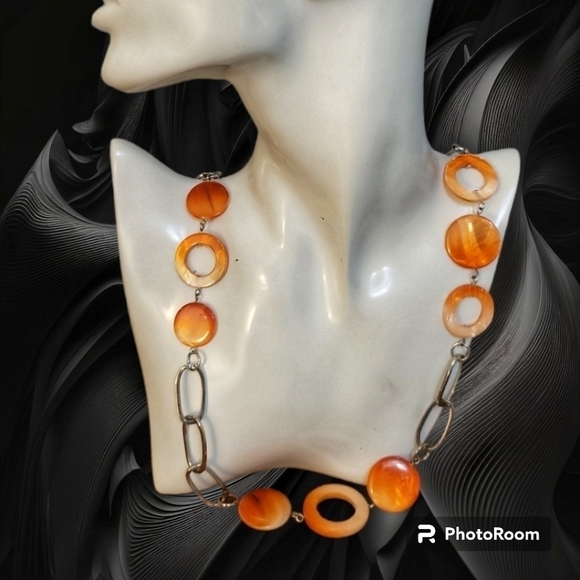 3/$30 Orange Shell Oval Link Mermaidcore Chain Necklace - Picture 1 of 6